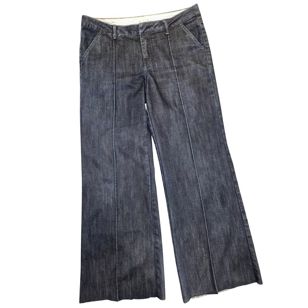 Bica Cheia Y2K Dark Indigo Raw Hem Wide Leg Flare Jeans Cotton Blend size 10